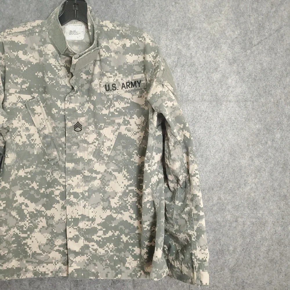 US Army Jacket Mens S Long Digital Camo Coat Combat Jacket Full Zip Size Small